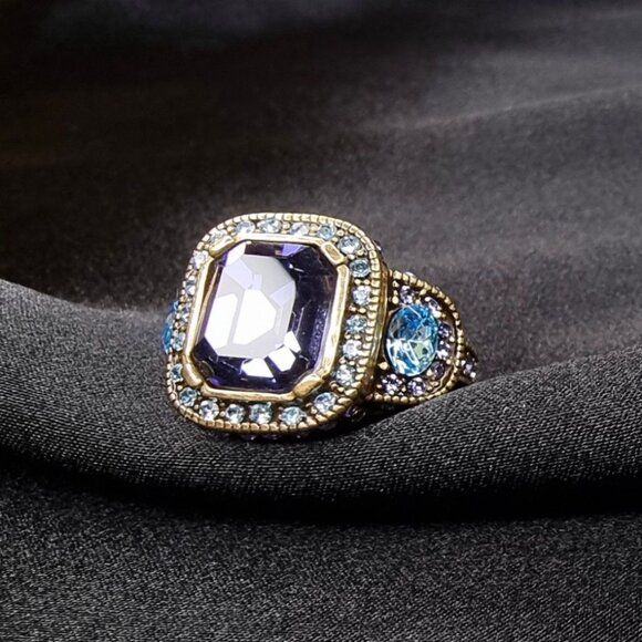 Heidi Daus Crystal Statement Ring Purple & Blue Gemstones - Picture 1 of 5